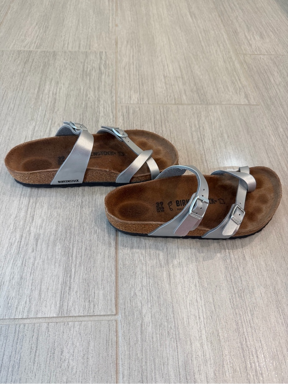 Birkenstock Silver Metallic Double-Strap Women's Sandals
